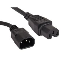 2m IEC C14 to C15 High Temperature Extension Cable | Black